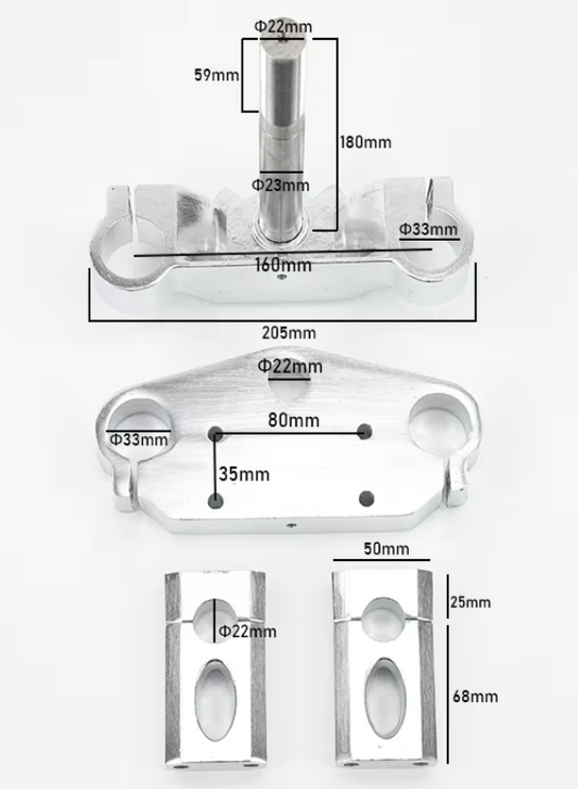 Factory Image Racing Pit Bike Triple Clamp Set 33mm Forks With 22mm (7/8) Handlebar Risers