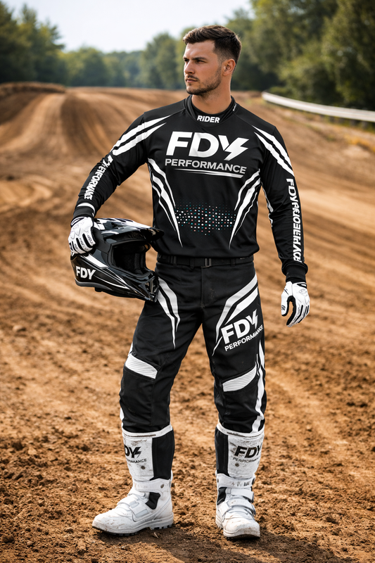 FDY Performance Factory MX Race Kit Black & White – Custom Motocross Jersey & Pants
