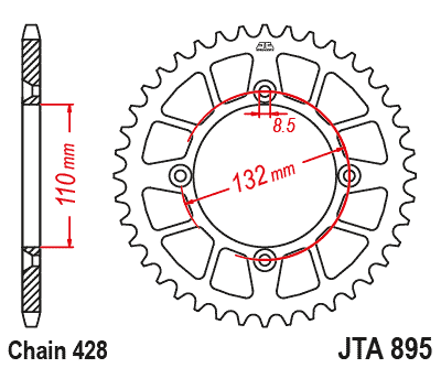 Rear Sprocket Alloy Black 441, JTA895.50BLK 7075-T6 Aluminium