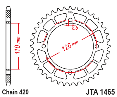 Rear Sprocket Alloy Black, JTA1465.47 7075-T6 Aluminium