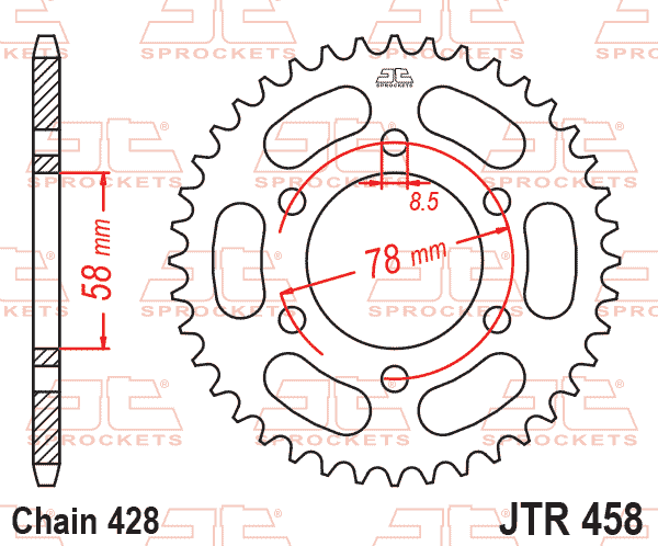 Rear Sprocket JTR458.37 Steel, Honda Road Jt