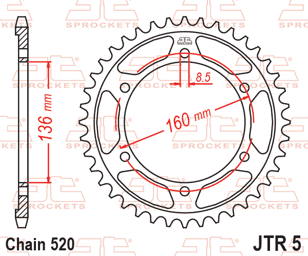 Rear Sprocket JTR5.39 Jt 520 Old No. SR005-39.S.JT