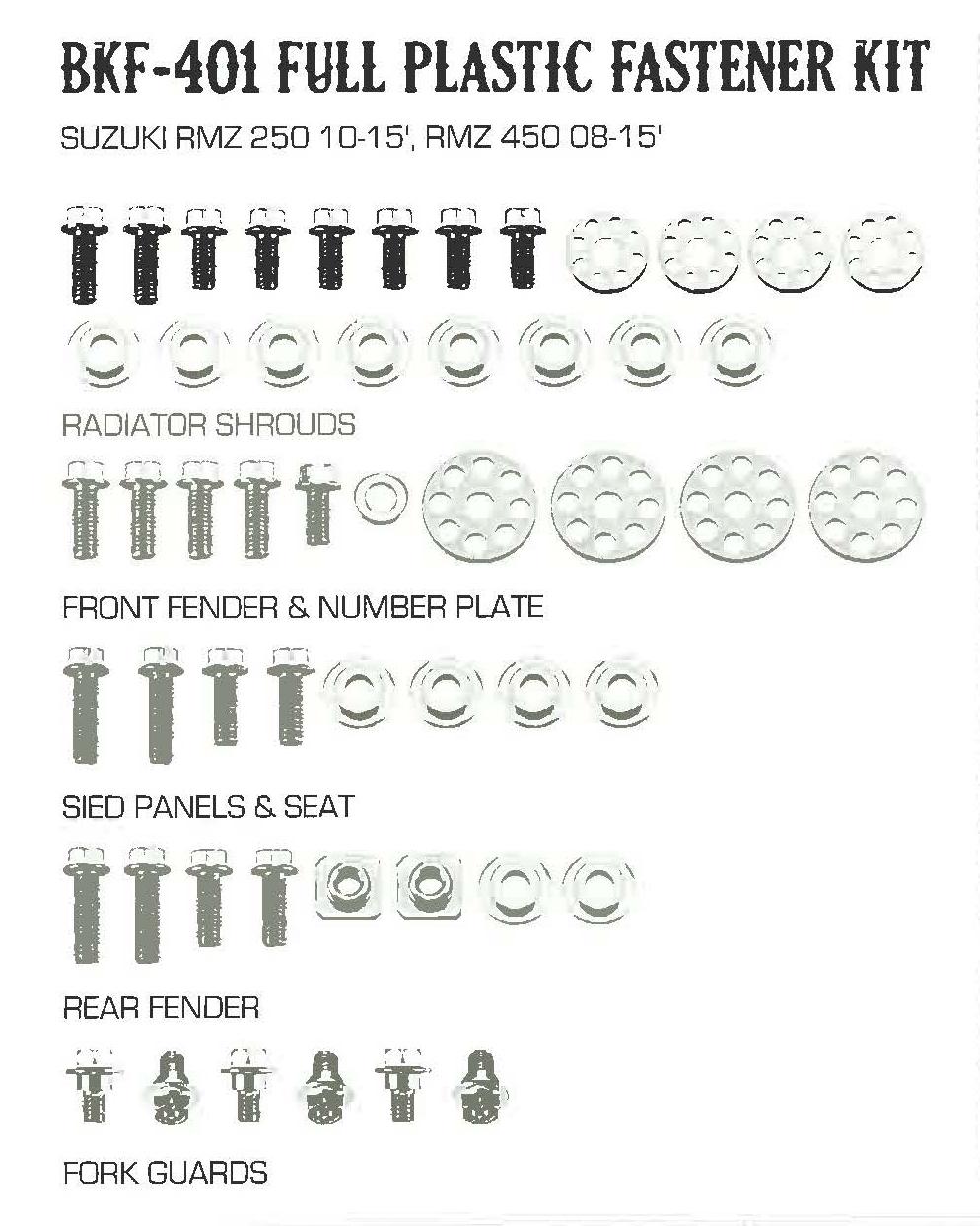 PLASTIC BOLT KIT SUZUKI STYLE, FULL PLASTIC FASTENER KIT