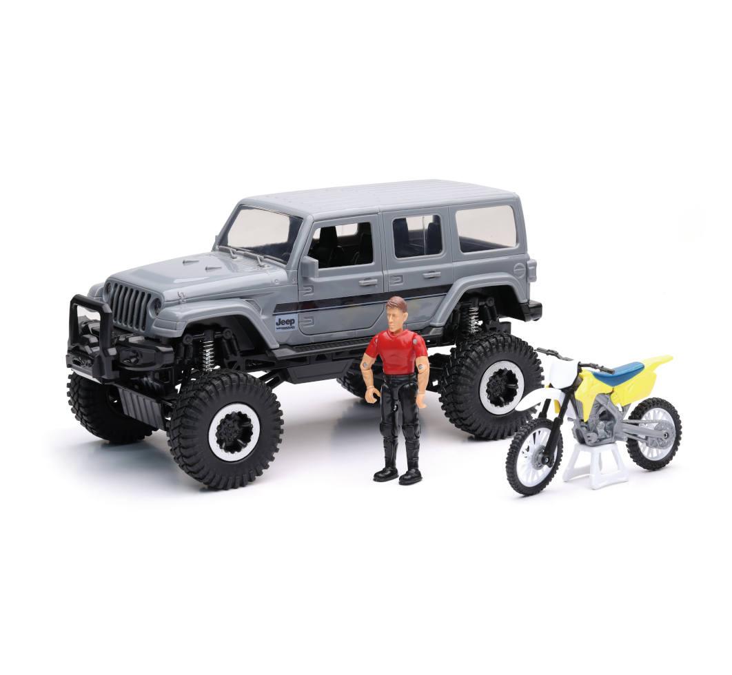 MODEL DIE CAST BIG WHEEL SAHARA JEEP, & DIRT BIKE SET, SCALE 1:18, NEWRAY 37446A