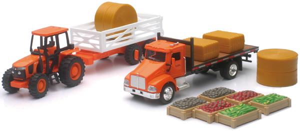 MODEL DIE CAST KUBOTA M5-111 FARM, & TRACTOR SET, ORANGE, SCALE 1:32, NEWRAY SS-15815A