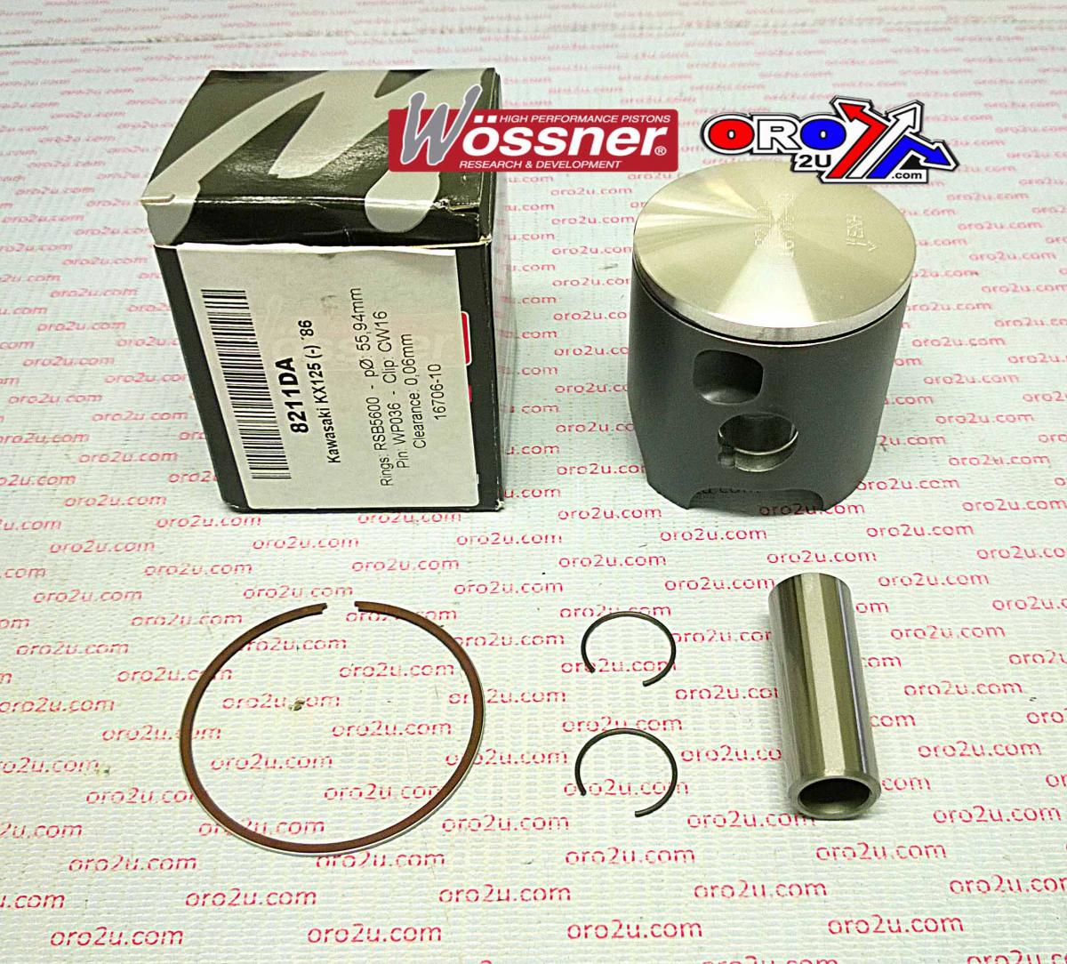 Piston Kit 1986 KX125 56.00, Wossner 8211DB Kawasaki MX