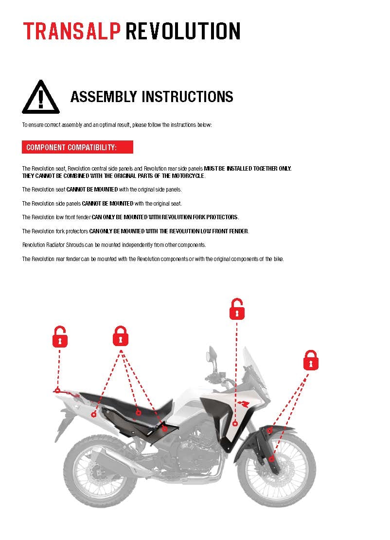 PLASTIC KIT WITH SEAT TRANSALP 750 R-TECH WHITE BLACK RED R-KITALP-HRC-024