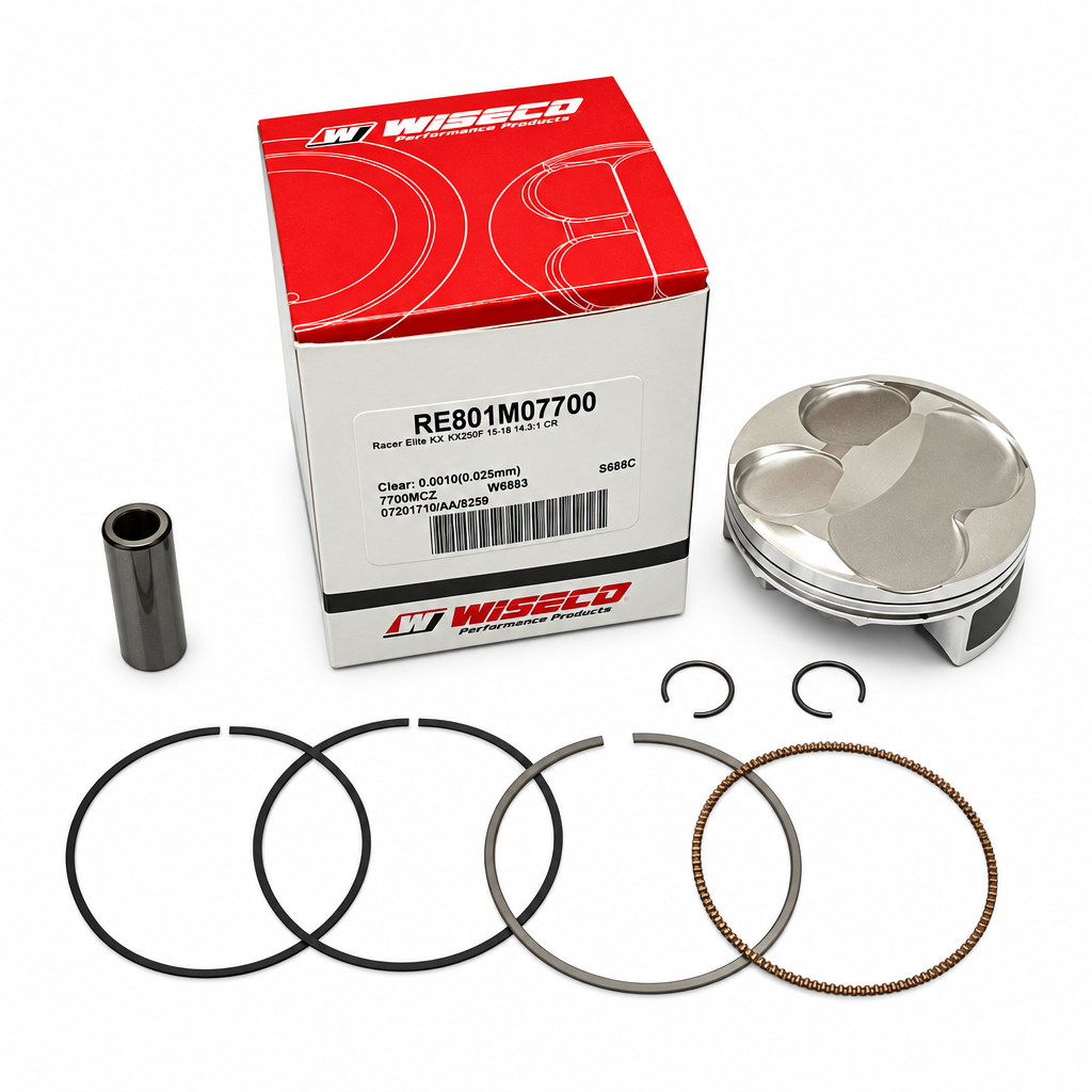 Piston Kit 15-16 KX250F 14.5, Wiseco RE801M07700 77mm, Racers Elite Asymmetric Skirt