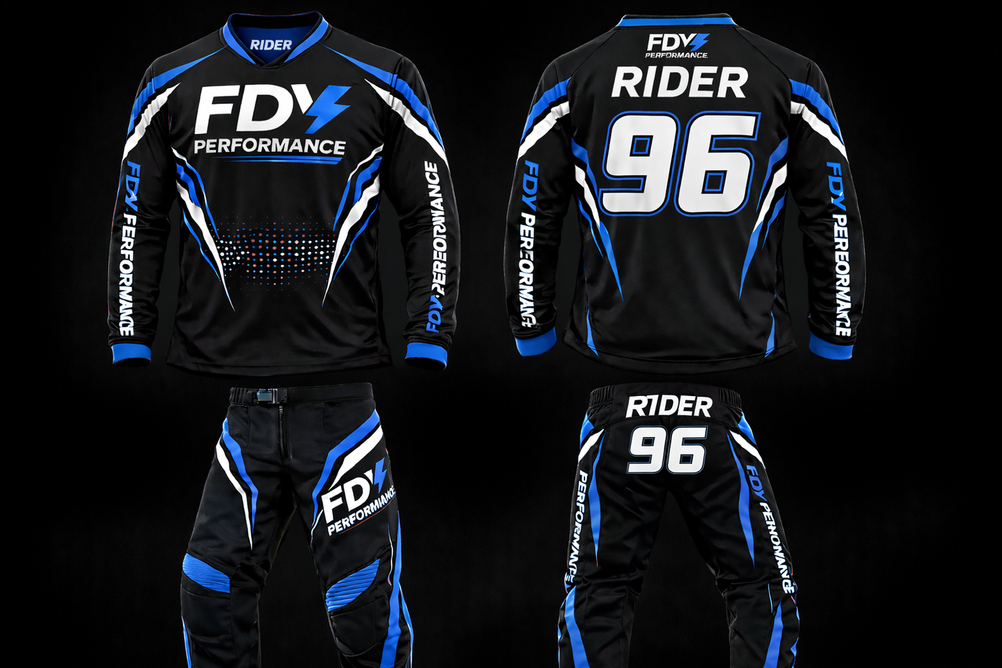FDY Performance Factory MX Race Kit Blue & White – Custom Motocross Jersey & Pants