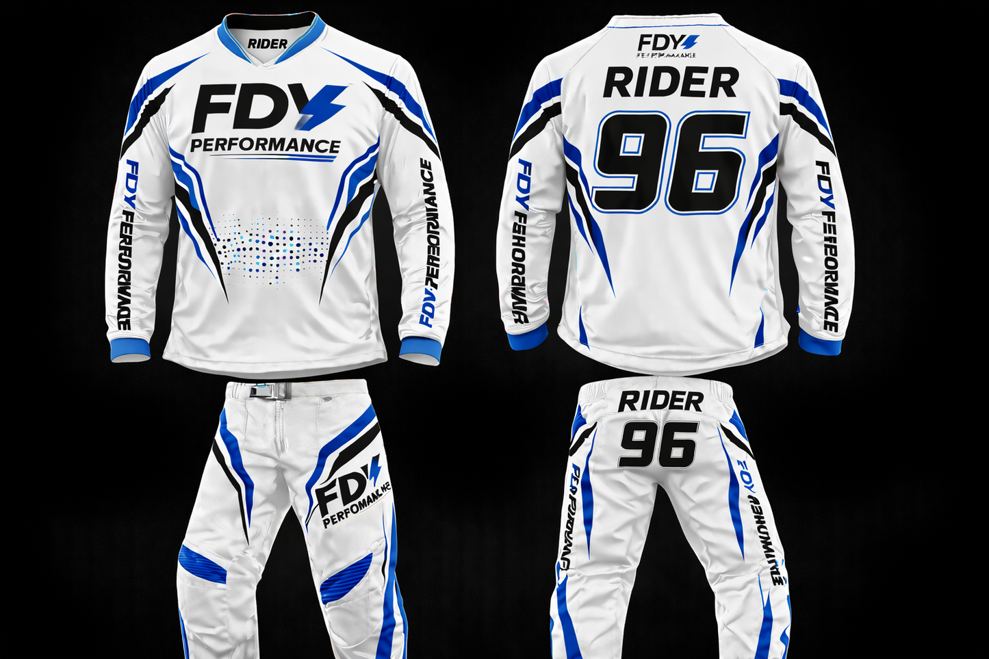 FDY Performance Factory MX Race Kit Blue & White – Custom Motocross Jersey & Pants