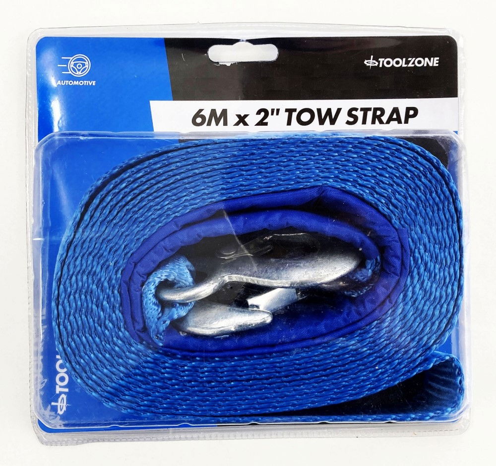 TOW STRAP 2 x 6m 3tonne WITH STEEL HOOKS - TOOLZONE KDPAU322