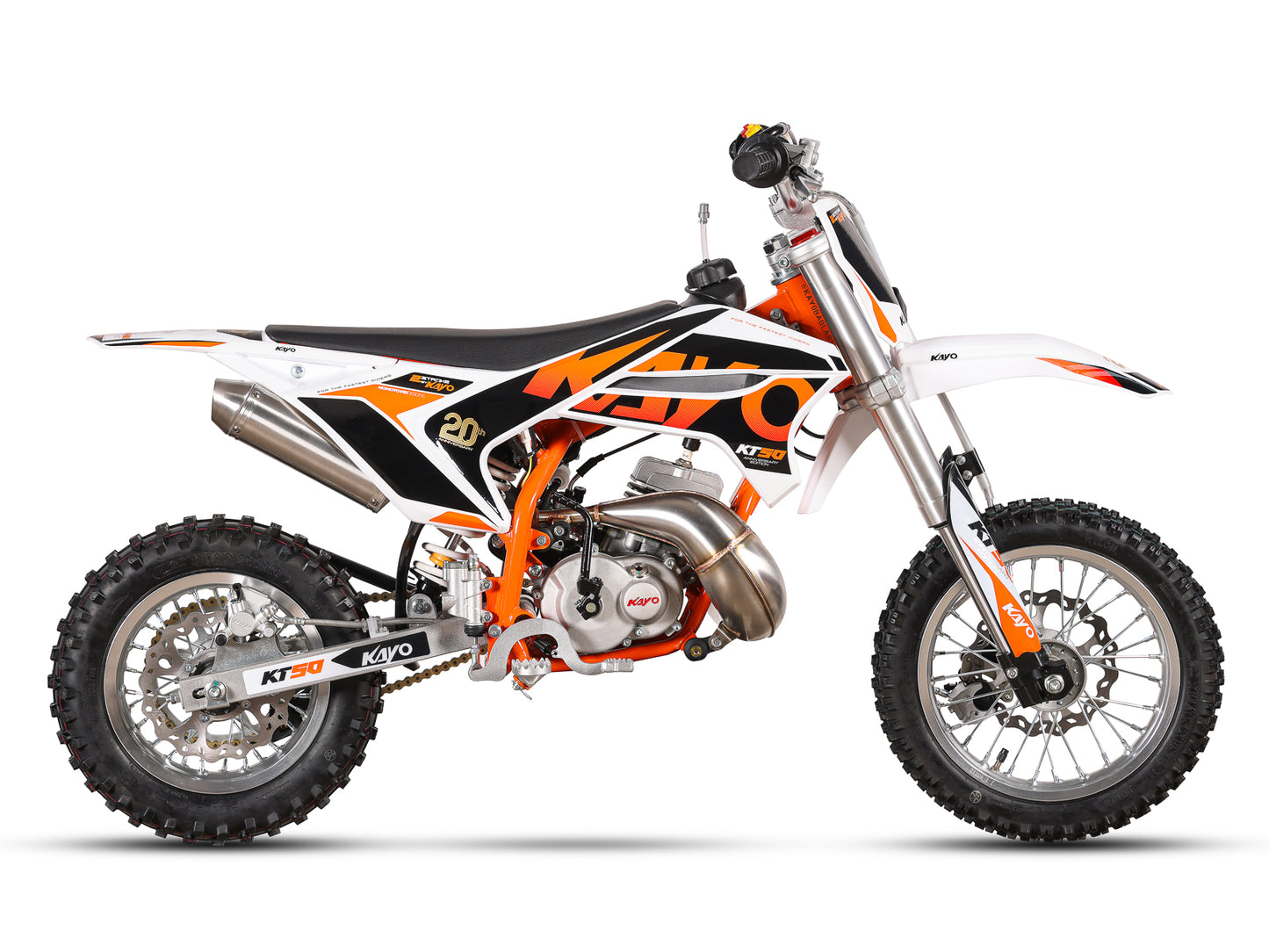 Kayo KT50 Mini Dirt Bike – 50.2 cc 2-Stroke Auto, Electric + Kick Start – 12/10 or 14/12 Wheels –  Finance Available