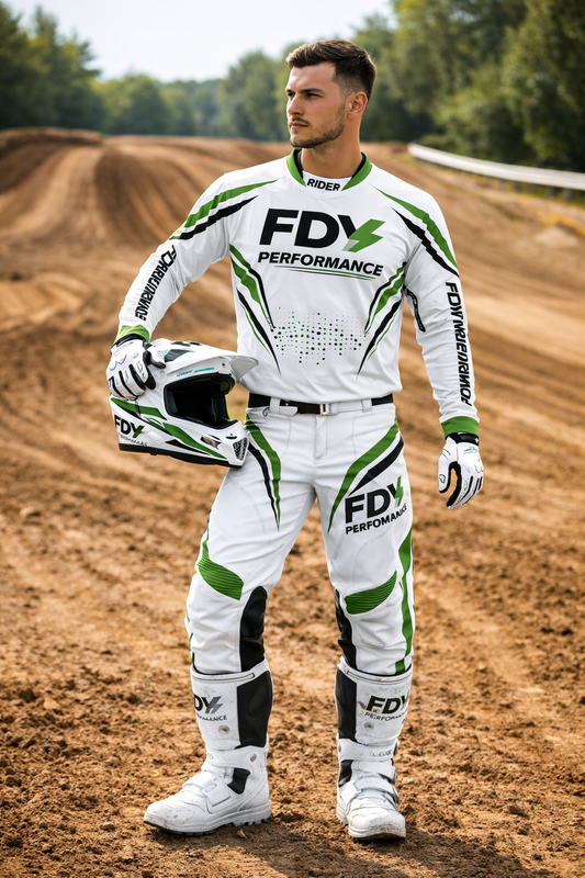 FDY Performance Factory MX Race Kit Green & White – Custom Motocross Jersey & Pants