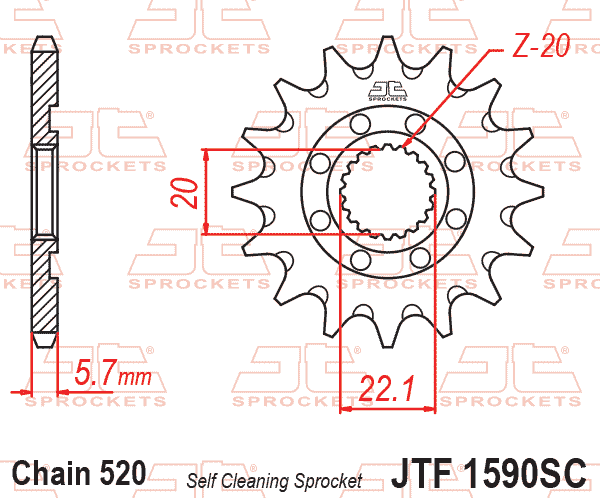 Front Sprocket JTF1590.14SC Jt, Lightweight Self-Cleaning