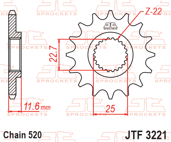 Front Sprocket JTF3221.11 Jt, Polaris ATV 3221044