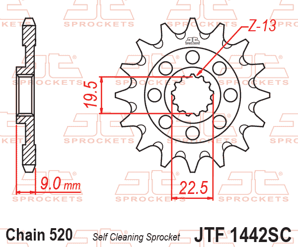 Front Sprocket JTF1442.14SC Jt, (Self Cleaning)