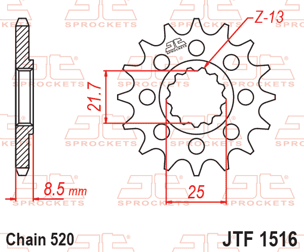 Front Sprocket JTF1516.16 Jt, 520 Chain Conversion