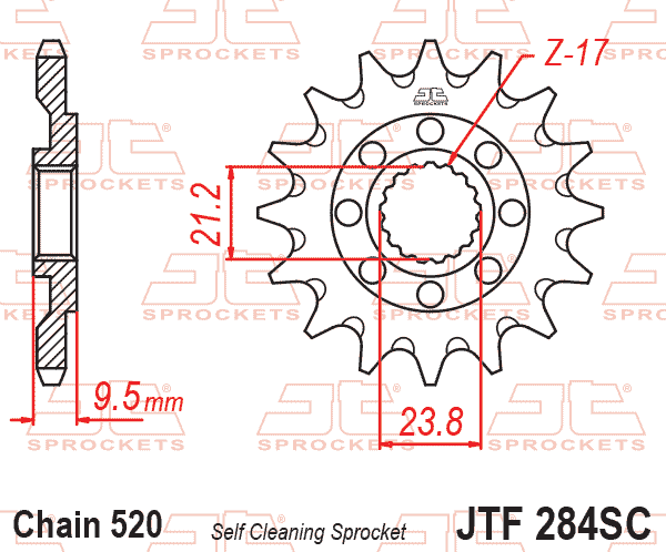 Front Sprocket JTF284.14SC Jt, Lightweight Self-Cleaning