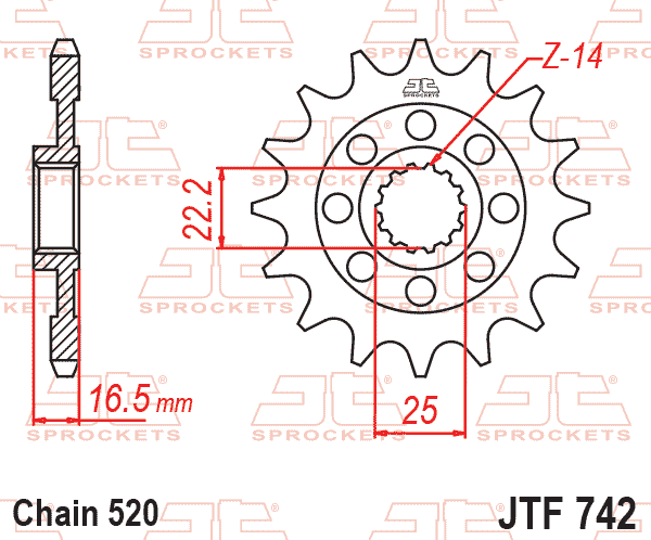 Front Sprocket JTF742.15 Jt, 520 Chain Conversion