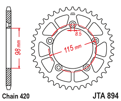 Rear Sprocket Alloy Black Jt, JTA894.46BLK 7075-T6 Aluminium