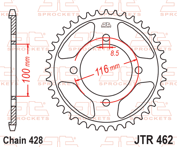 Rear Sprocket Steel JTR462.49, Chain 428 Conversion JTR456.49, SR462-49