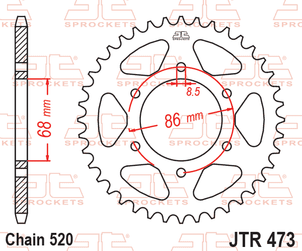 Rear Sprocket JTR473.37 Steel, Honda Road Jt
