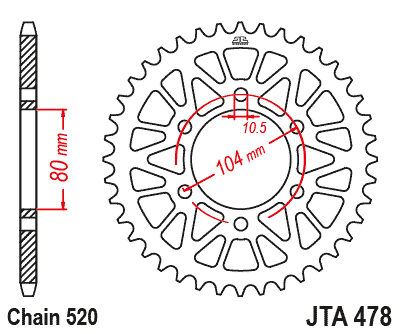 Rear Sprocket JTA478.43GLD Alloy, Chain 520 (7075-T6 Aluminium)
