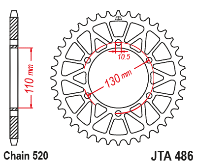 Rear Sprocket Alloy JTA486.43GLD, Honda Road Jt