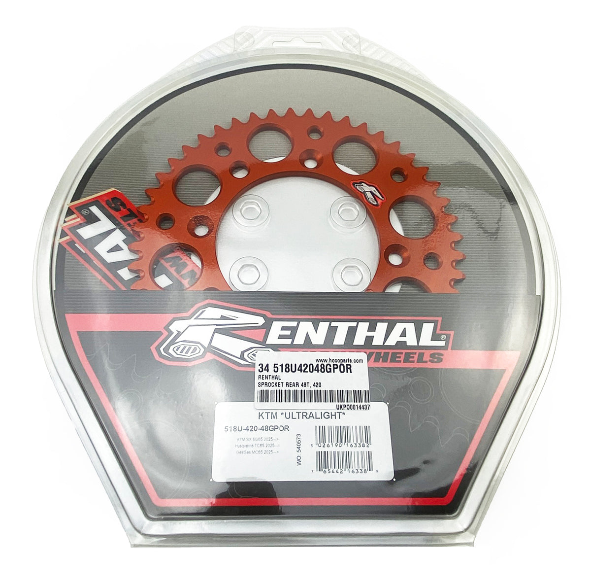 Rear Sprocket Orange Alloy Renthal 48T, 2025 Gasgas/Husqvarna/KTM, Ultralite 518U-420-48GPOR