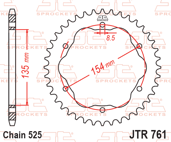 Rear Sprocket Steel JTR761.39, Ducati Road Chain Type 525