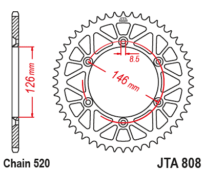 Rear Sprocket Alloy Black 808, JTA808.48BLK
