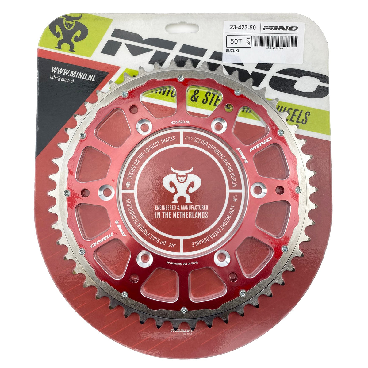 Mino Rear Sprocket Fusion 2-RING, 23-423-50 Red Steel/Alloy