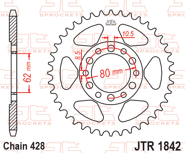 Rear Sprocket JTR1842.45 Steel, DT125 / YZ80, SR1842-45