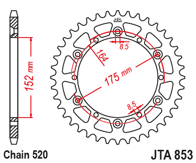 Rear Sprocket Alloy Black, JTA853.46BLK 7075-T6 Aluminium