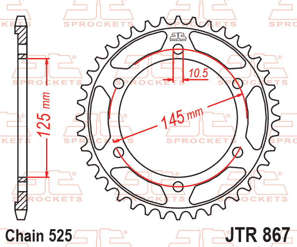 Rear Sprocket JTR867.44 Steel, Honda Road
