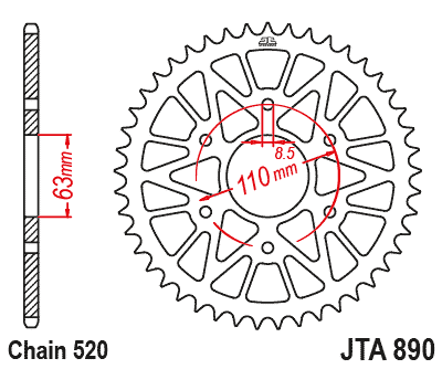 Rear Sprocket JTA890.42BLK Jt Aluminum Black 520