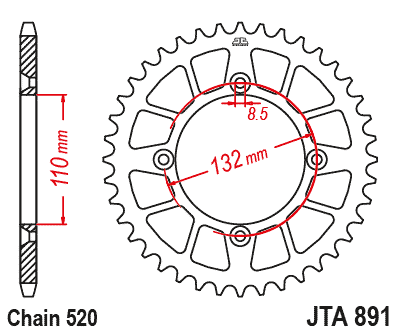 Rear Sprocket JTA891.46BLK Black, Road KTM Alloy