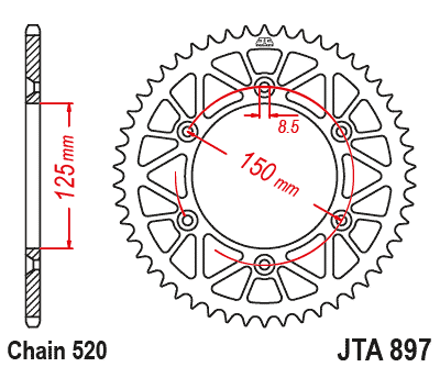 Rear Sprocket Alloy Orange, JTA897.50ORG