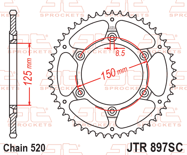 Rear Sprocket Steel JTR897.51SC, Lightweight Self-cleaning, SR897-51, JTR897.51, SR897-51