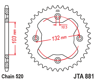 Rear Sprocket Alloy Orange ATV, JTA881.38ORG 7075-T6 Aluminium