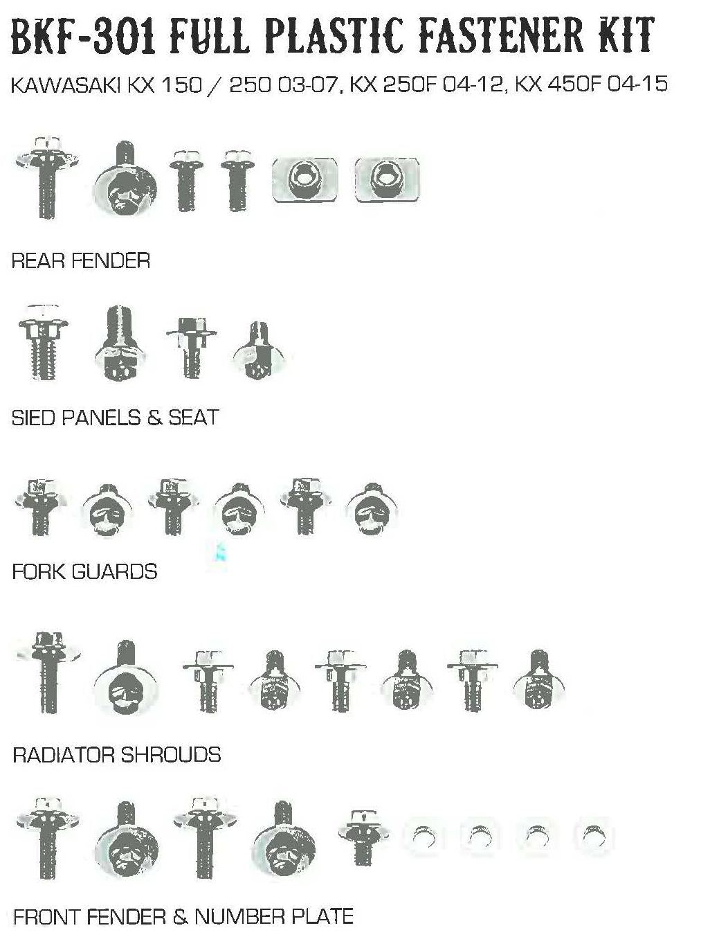 PLASTIC BOLT KIT KAWASAK STYLE, FULL PLASTIC FASTENER KIT