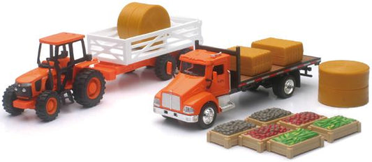 MODEL DIE CAST KUBOTA M5-111 FARM, & TRACTOR SET, ORANGE, SCALE 1:32, NEWRAY SS-15815A