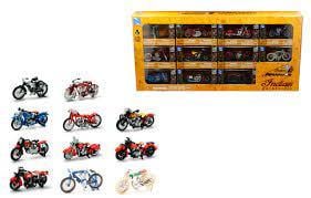 MODEL DIE CAST INDIAN MOTORCYCLE SET, WINDOWN DISPLAY BOX,11 STYLES, SCALE 1:32, NEWRAY SS-06065