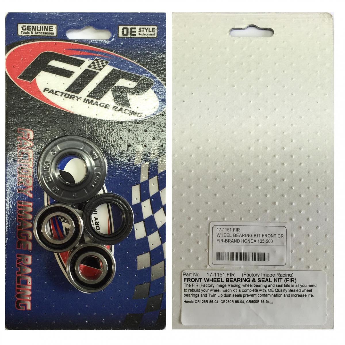 Factory Image Racing Wheel Bearing Kit Front CR, CR125R 1985-1994, CR250R 1985-1994, CR500R 1985-1994, Honda