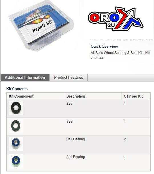 All Balls Racing Wheel Bearing Kit Rear 87-20 Yam Fzr/Suz Gs/Gsf/Gsx/Gw/Sv/Vz, Allballs 25-1344 Road
