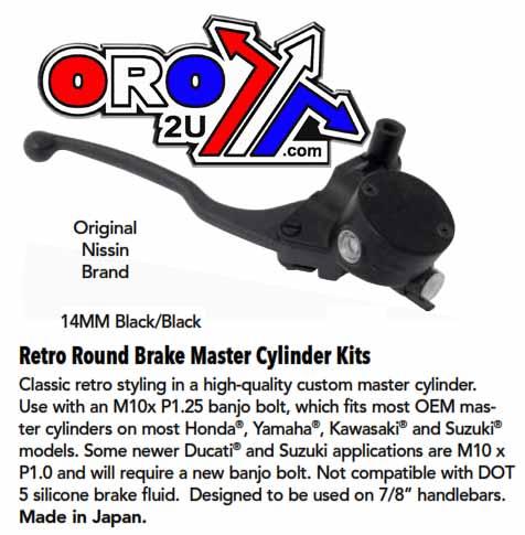 K&L Supply Master Cylinder Retro 14mm, Black Body With Black Lever., 32-1188