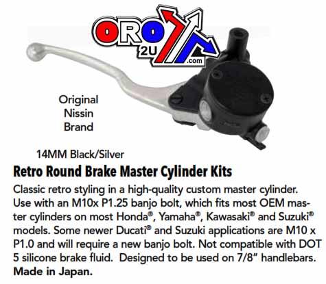 K&L Supply Master Cylinder Retro 14mm, Black Body With Silver Lever., 32-1187