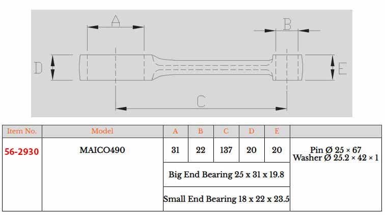 Dirt Racing Connecting Rod Kit Maico 490 83-ON, MX-09070 / RO-8201 137-18-25-20-20-67mm