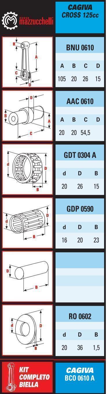 Mazzucchelli Connecting Rod Kit Cagiva 125, Cagiva 125 1985-1988 Bco 0610A