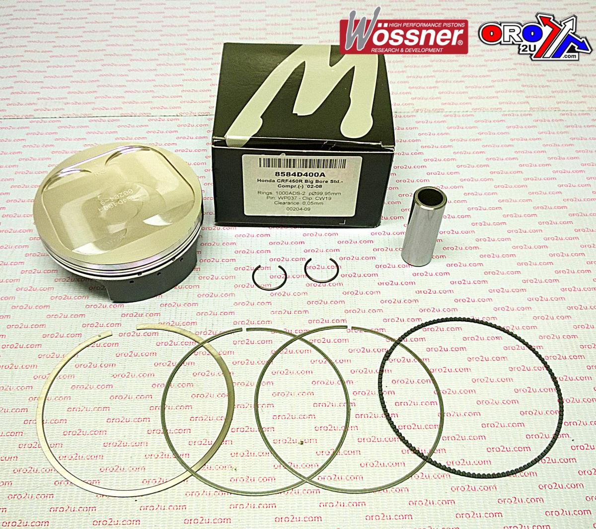 Piston Kit 02-08 CRF450 100mm, Wossner 8584D400A Big Bore